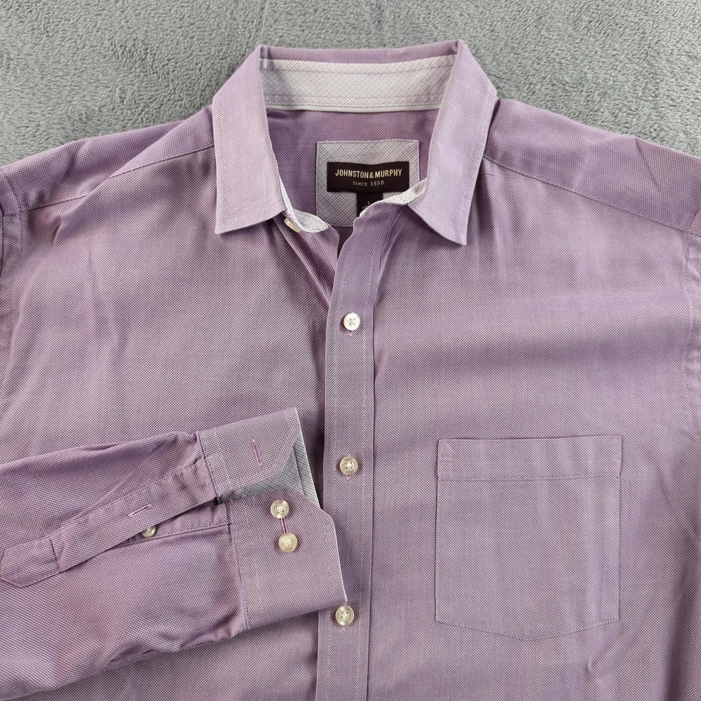Johnston & Murphy Shirt Mens Large Purple Geometric Dress Button Up Long‎ Sleeve